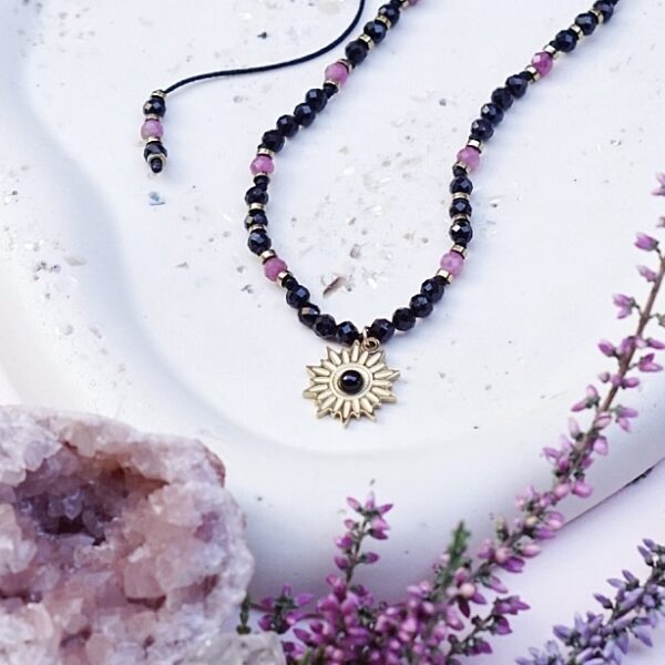 Naszyjnik czarny i różowy turmalin