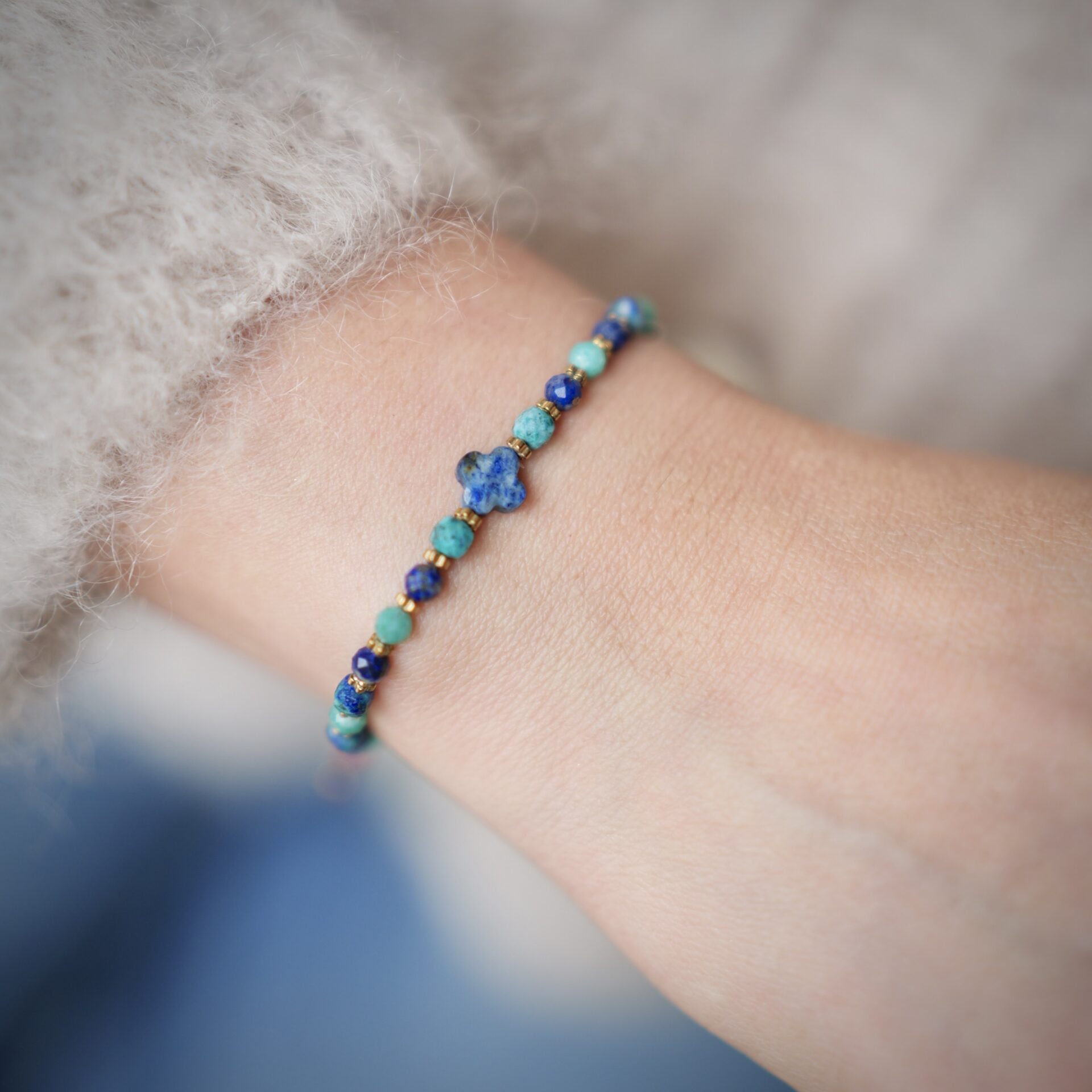 Strona główna 19 Bransoletka z lapis lazuli, azurytem i amazonitem, Amulet Szczęśliwej Drogi