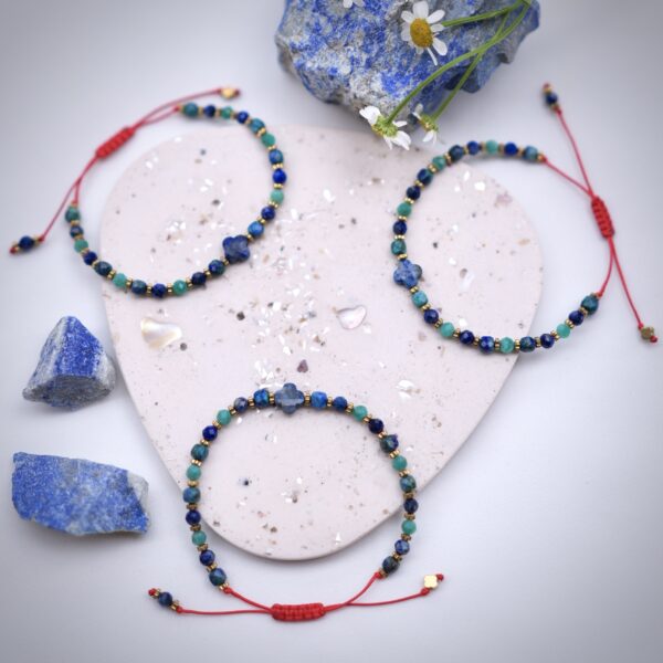 Bransoletka z lapis lazuli, azurytem i amazonitem, Amulet Szczęśliwej Drogi trzy